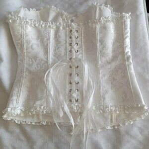 Simple and beautiful white corset with jacquard print, hooks, and laces
